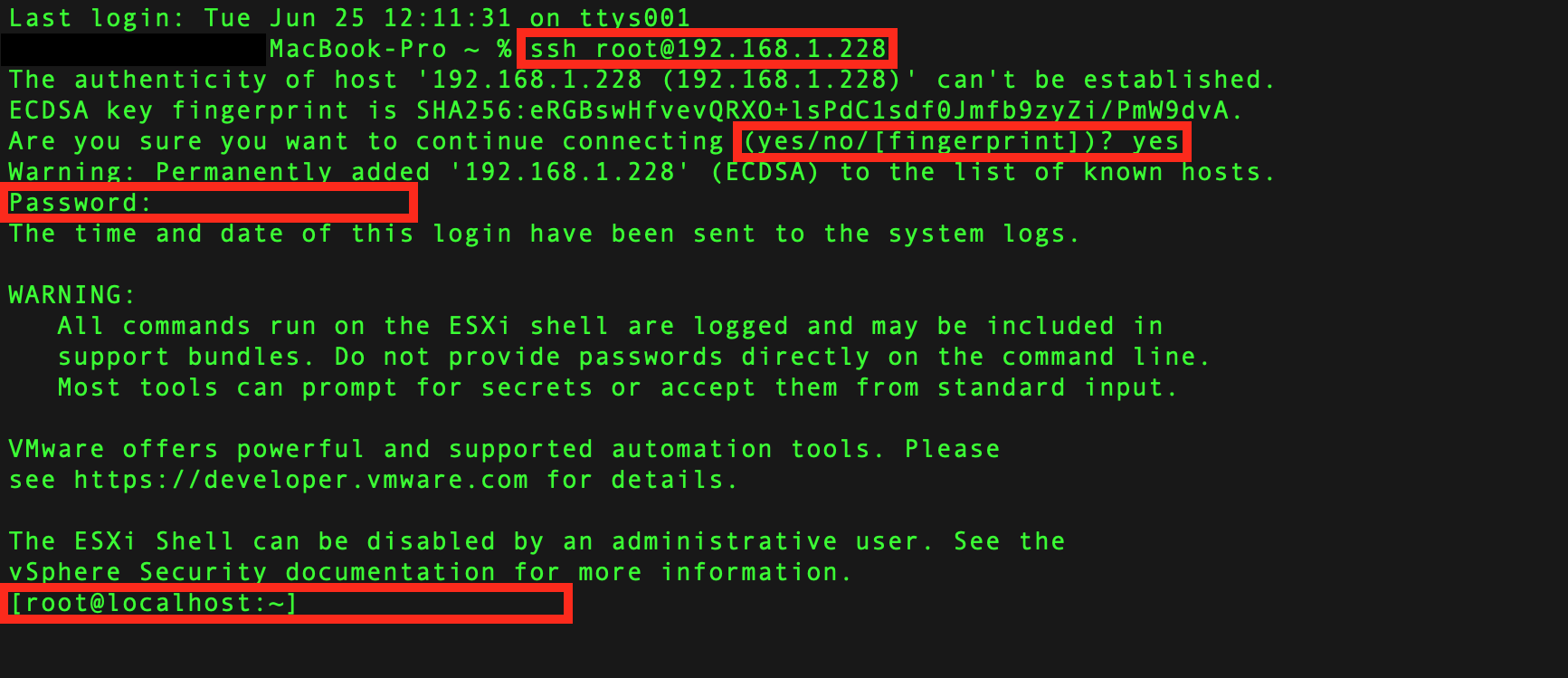 ESXi Login via SSH